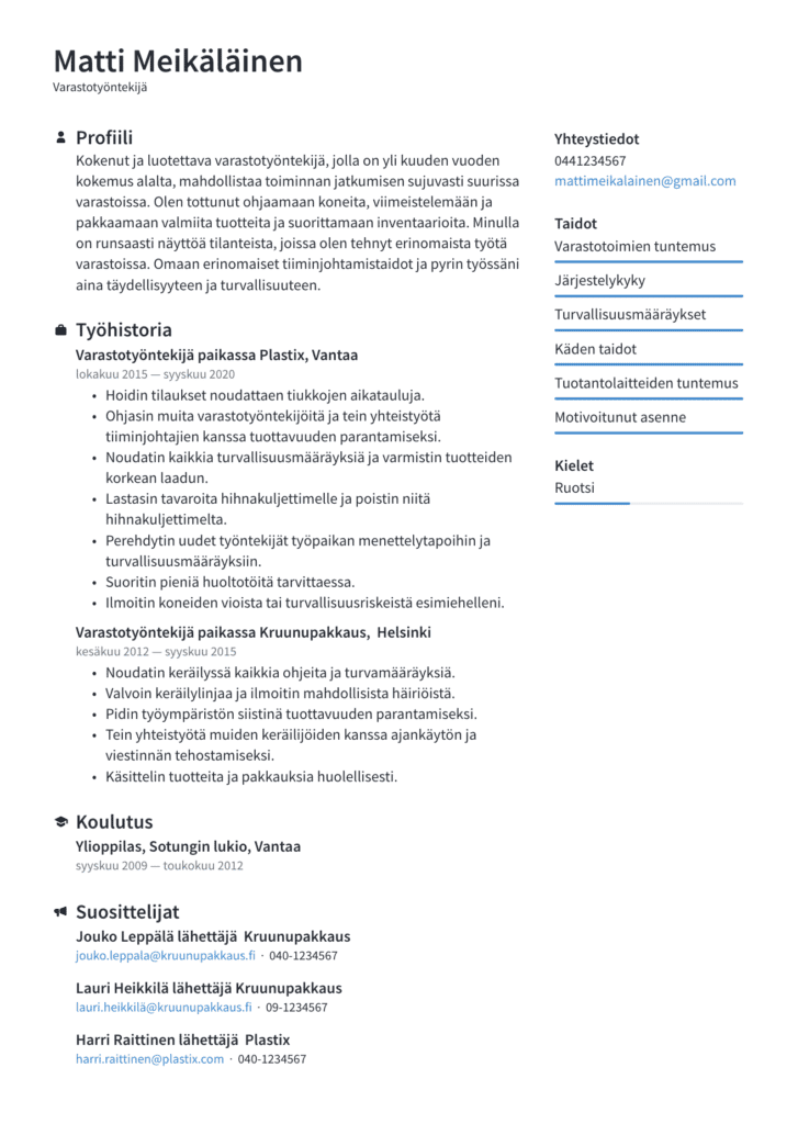 Yksinkertainen tavallinen CV ilman henkilökuvaa