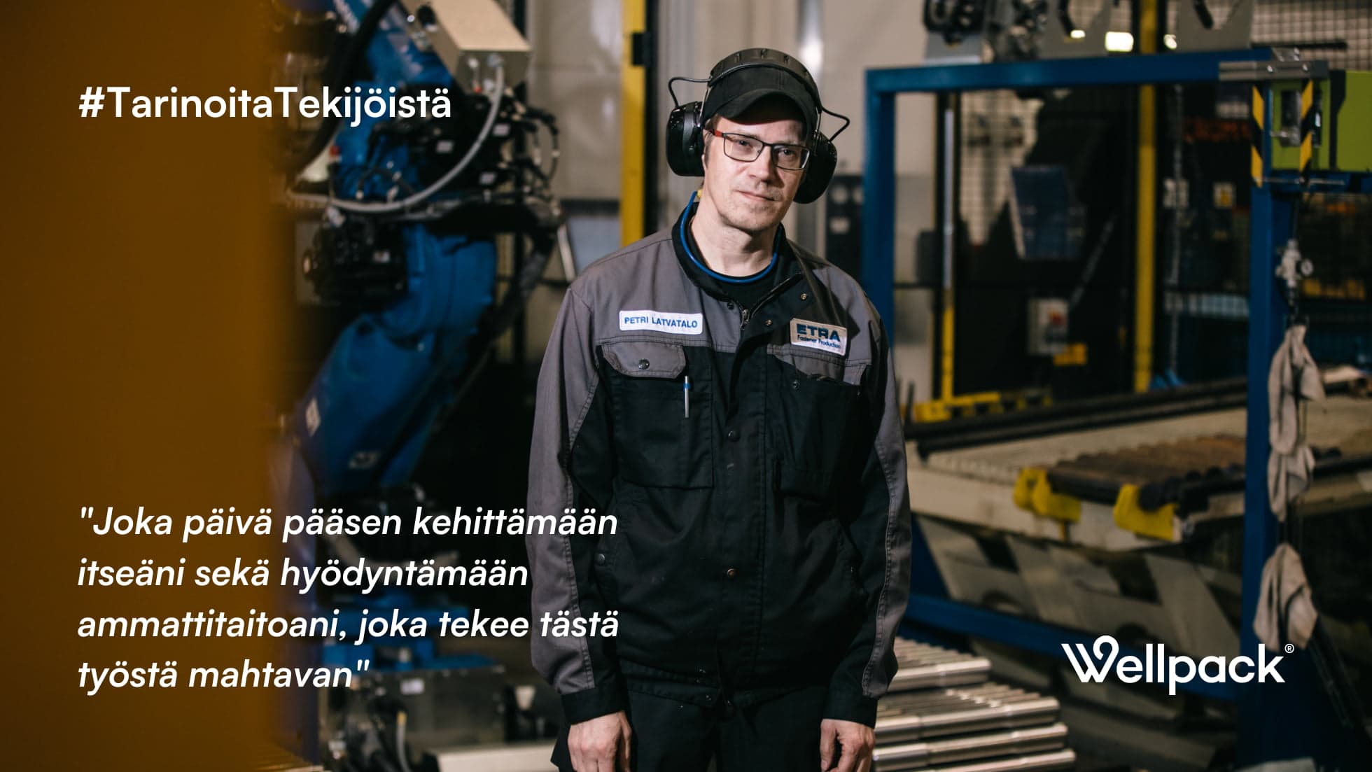 Petri Latvatalo kuulosuojaimissa Etra Fastener Productionin tuotantohallissa