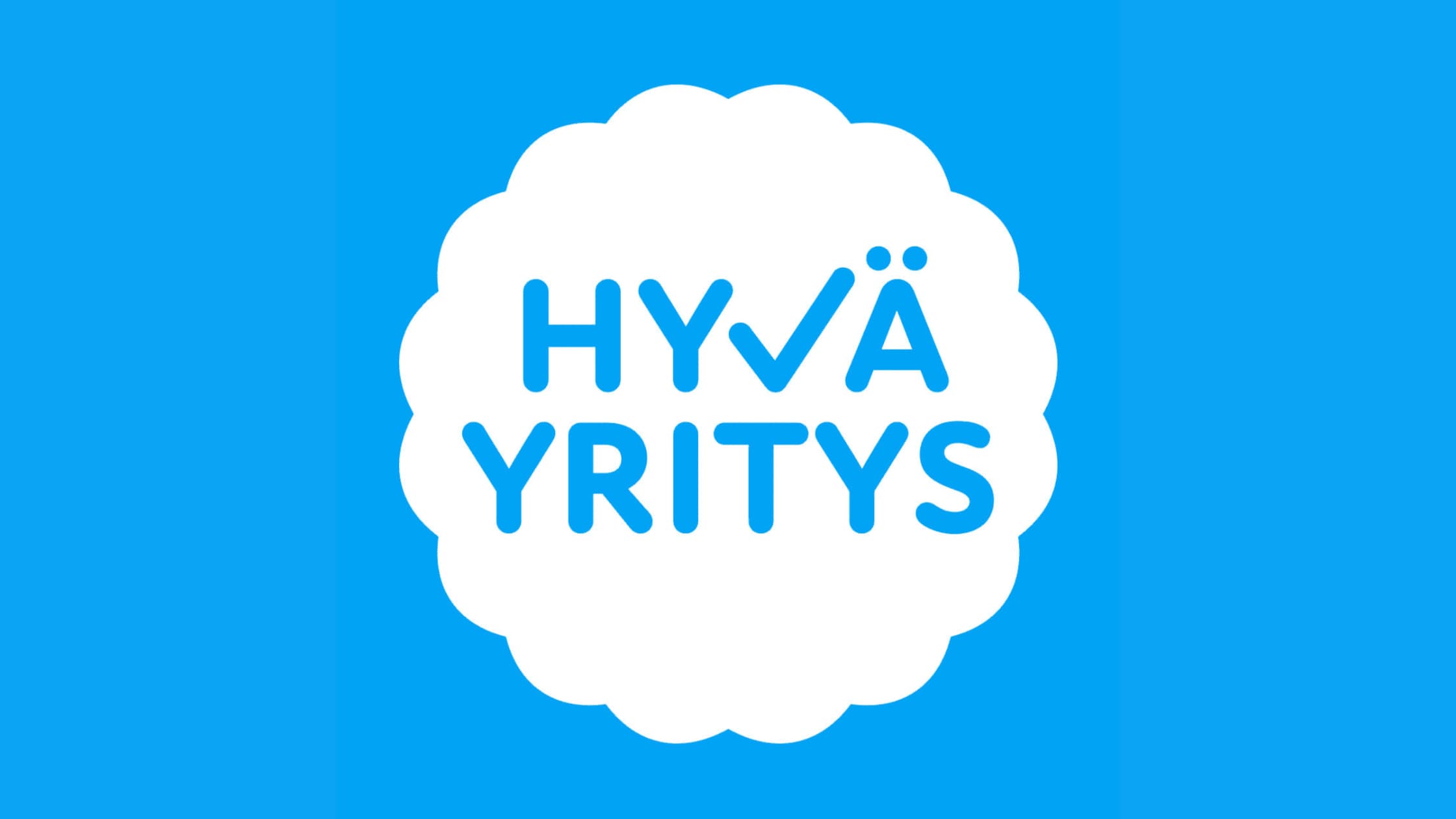 Hyvä Yritys -kampanjan tunnus kirkkaansinisellä taustalla.