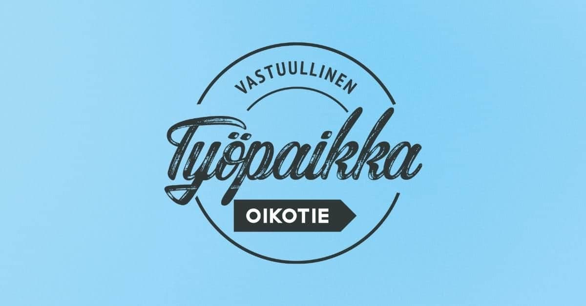 Oikotien Vastuullinen Työpaikka -tunnus vaaleansinisellä taustalla.