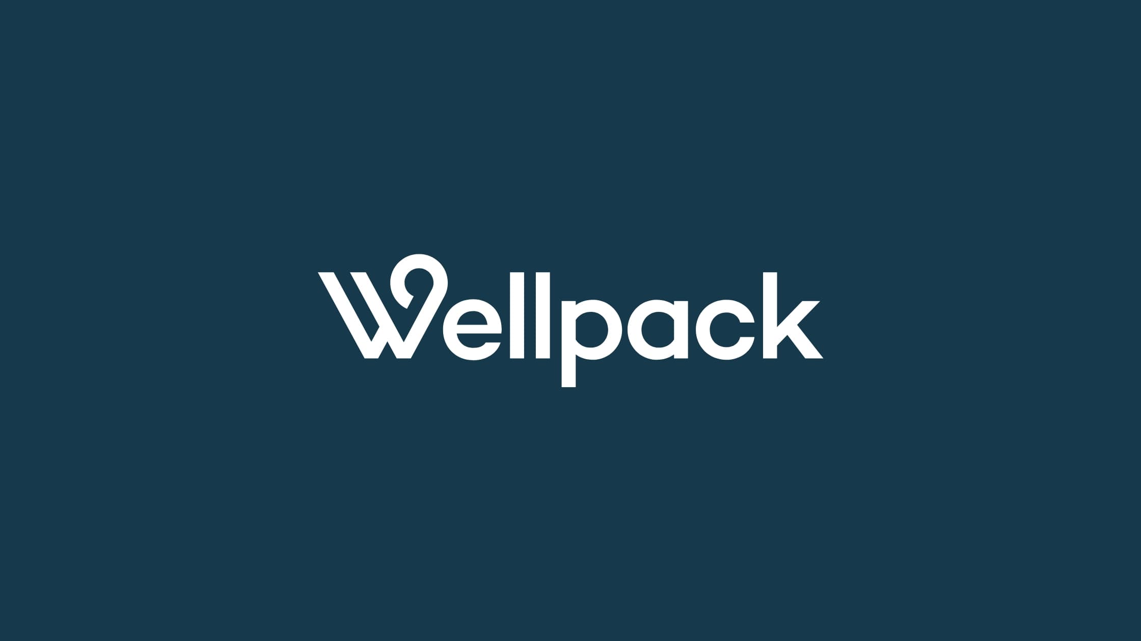 Wellpackin logo tummansinisellä taustalla.